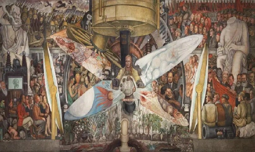 'El hombre controlador del universo' (1934), de Diego Rivera, copia alterada del mural destruido por Rockefeller, en el Palacio de Bellas Artes de México. BANCO DE MÉXICO DIEGO RIVERA FRIDA KAHLO MUSEUMS TRUST / ARTISTS RIGHTS SOCIETY (ARS)