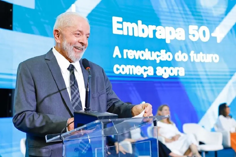 Presidente Lula durante evento que marca o aniversário de 51 anos da Embrapa, nesta quinta-feira (25), em Brasília - Foto: Ricardo Stuckert / PR