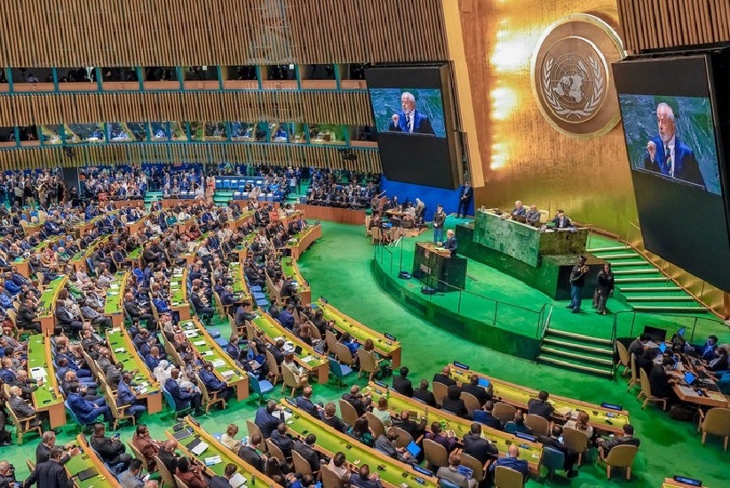 O presidente Lula durante a abertura da Assembleia Geral da ONU em 2023: aposta no multilateralismo. Foto: Ricardo Stuckert / PR
