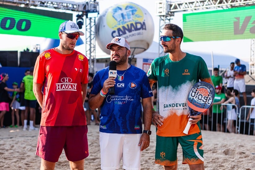 Fotos: Evandro Rufino em transmissão e entrevistando Michele Ceppelletti e André Baran / Créditos: Divulgação