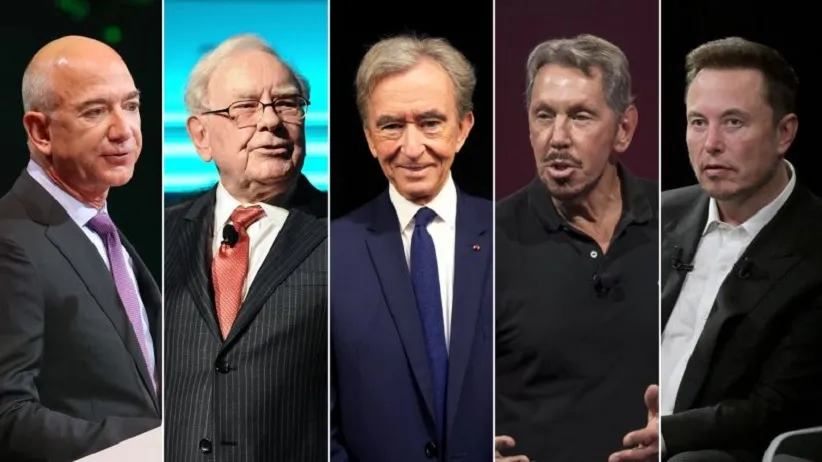 Foto: Divulgação: Jeff Bezos, Warren Buffett, Bernard Arnault, Larry Ellison e Elon Musk ficaram mais ricos nos últimos anos